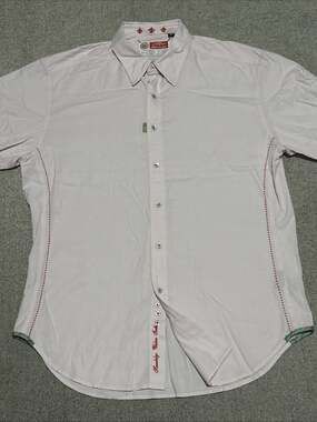Robert Graham Men XL Button Down Shirt Pink Contrast Stitch Knowledge